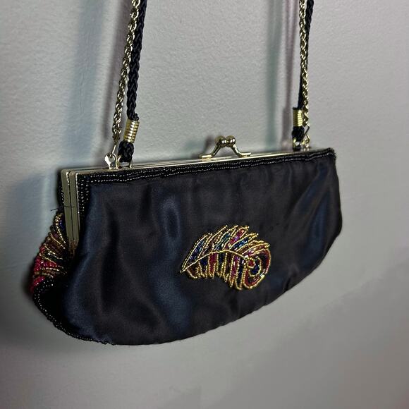 La Regale evening bag beaded peacock feathers colorful sparkle party prom VTG￼￼ - Picture 7 of 8